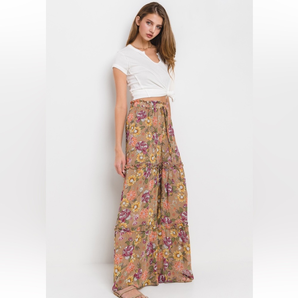 29 Boho Floral Print Ruffled Tiered Pants